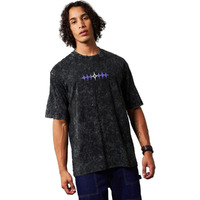 Bewakoof Men's Typography Oversized Fit Half Sleeve Round Neck Cotton Acid Wash T-Shirt_627856_Black_M