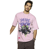 Bewakoof Official Marvel Merchandise Men's Graphic Printed Oversized Fit Half Sleeve Round Neck Cotton T-Shirt_ 602539_Pink_Xl