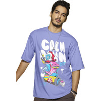 Bewakoof Men's Calm Down Graphic Printed 100% Cotton T-Shirt - Oversized Fit, Round Neck, Half Sleeves_596119_Purple_Xl