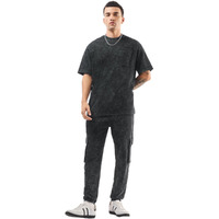 Bewakoof Heavy Duty 1.0 Men's Self Design Oversized Fit Half Sleeve Round Neck Terry Acid Wash Co-Ordinates_617339_Black_2Xl