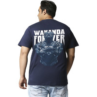Bewakoof Official Marvel Merchandise Black Panther Men's Graphic Print Oversized Fit Half Sleeve Round Neck Cotton Plus Size T-Shirt_634211_Blue_6Xl