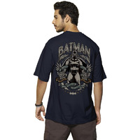 Bewakoof X Official Dc Comics Merchandise Men's The Dark Knight Graphic Printed 100% Cotton T-Shirt - Oversized Fit, Round Neck, Half Sleeves, Blue, Medium