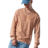 Bewakoof Men's Self Design Oversized Fit Full Sleeve Round Neck Cotton Jersey Acid Wash T-Shirt_624629_Orange_L