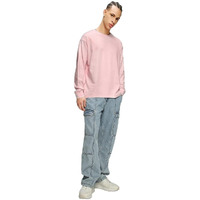Bewakoof Men's Plain Solid 100% Cotton T-Shirt- Oversized Fit, Round Neck, Long Sleeve Pink