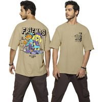 Bewakoof Official Garfield Merchandise Men's Graphic Printed Oversized Fit T-Shirt_624722_Brown_S