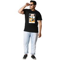 Bewakoof Men's Mickey Trio Call (Dl) Graphic Print 100% Cotton Plus Size T-Shirt- Regular Fit, Round Neck, Half Sleeve Black