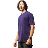 Bewakoof Men's Self Design Oversized Fit Half Sleeve Round Neck Pure Cotton Acid Wash T-Shirt_627953_Blue_3Xl