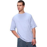 Bewakoof Men's Solid Oversized Fit Half Sleeve Round Neck Cotton T-Shirt_581000_Purple_Xl
