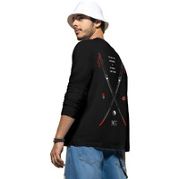 Bewakoof Men's Warriors Graphic Print Black Round Neck Long Sleeve Loose Fit T-Shirt