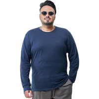 Bewakoof Men's Solid Regular Fit Full Sleeve Round Neck Cotton Jersey Plus Size T-Shirt_596708_Blue_6Xl