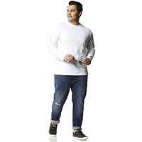 Bewakoof Men's Solid 100% Cotton Plus Size T-Shirt - Regular Fit, Round Neck, Full Sleeves White