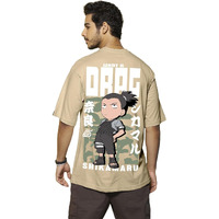 Bewakoof Official Naruto Merchandise Men's Cotton Graphic Printed Oversized Fit T-Shirt_625301_Brown_L