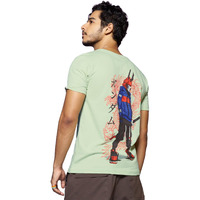 Bewakoof Men's Cyber Samurai Graphic Print Cotton T-Shirt- Regular Fit, Round Neck, Half Sleeves 589374_Green_2Xl