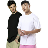 Bewakoof Men's Solid Oversized Fit Half Sleeve Round Neck Cotton T-Shirt (Pack Of 2)_A1-439420-439421_White & Black_2Xl
