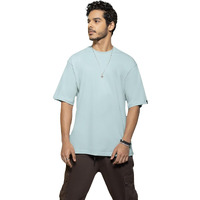 Bewakoof Men's Solid Bird Egg Green Round Neck Half Sleeve Oversized T-Shirt