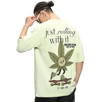 Bewakoof Men's Graphic Print Oversized Fit Half Sleeve Round Neck Cotton Jersey T-Shirt_659849_Green_S