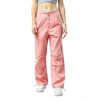 Bewakoof Women's Solid Oversized Fit Cotton Parachute Pants_625448_Pink_L