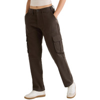 Bewakoof Women's Solid Regular Fit Cotton Blend Cargo Casual Pants_620015_Brown_36