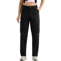 Bewakoof Women's Solid Regular Fit Cotton Blend Cargo Pants_ 620005 Black_ 26