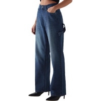 Bewakoof Women's Washed Wide Leg Cotton Carpenter Jeans_646018_Blue_36