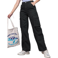 Bewakoof Women's Solid Straight Fit Cotton Cargo Jeans_625177_Black_36