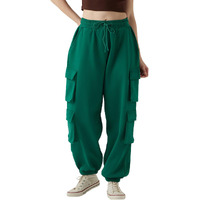 Bewakoof Women High Rise Heavy Duty 1.0 Solid Super Loose Fit Fleece Cargo Joggers_646702_Green_Xs