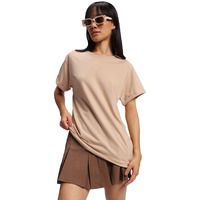 Bewakoof Women's Solid Cotton T-Shirt- Boyfriend Fit, Round Neck, Half Sleeves 555480_Brown_S