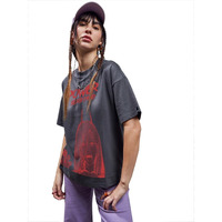 Bewakoof Heavy Duty 1.0 Women's Graphic Printed Oversized Fit Half Sleeve Round Neck Terry T-Shirt_ 620617 Grey 3Xl