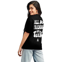 Bewakoof Women's Toxic Graphic Printed 100% Cotton T-Shirt Oversized Fit, Round Neck, Half Sleeve_591188_Black_M
