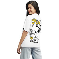 Bewakoof Official Peanuts Merchandise Women's Graphic Printed Oversized Fit Half Sleeve Round Neck Cotton T-Shirt_ 594428_White_2Xl