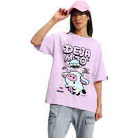 Bewakoof Women's Deja Moo Graphic Printed 100% Cotton T-Shirt - Oversized Fit, Round Neck, Half Sleeves_602814_Purple_Xl