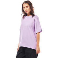 Bewakoof Women's Loose Fit Solid Lavender Round Neck Half Sleeve T-Shirt