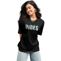 Bewakoof Women's Typography Oversized Fit Half Sleeve Round Neck Cotton T-Shirt