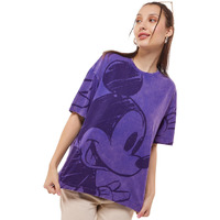 Bewakoof Official Disney Merchandise Mickey Women's Graphic Print Oversized Fit Half Sleeve Round Neck Pure Cotton T-Shirt_634053_Blue_L