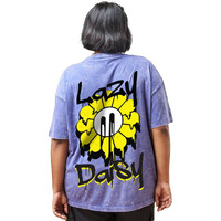 Bewakoof Women's Graphic Print Oversized Fit Half Sleeve Round Neck Pure Cotton Plus Size T-Shirt_662744_Blue_6Xl