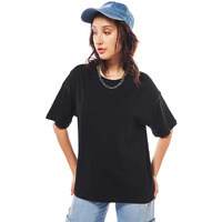 Bewakoof Women's Solid 100% Cotton T-Shirt - Oversized Fit, Round Neck, Half Sleeves