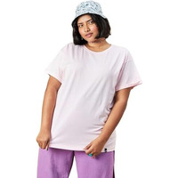Bewakoof Women's Solid Boyfriend Fit Half Sleeve Round Neck Cotton Plus Size T-Shirt 617294 Pink 6Xl