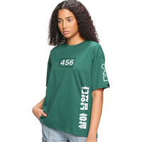 Bewakoof Official Squid Game Merchandise Women's Graphic Print Oversized Fit Half Sleeve Round Neck Cotton Jersey T-Shirt_655114_Green_S
