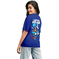 Bewakoof Women's Graphic Printed Oversized Fit Half Sleeve Round Neck Cotton T-Shirt_589845_Blue_S
