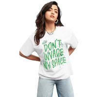 Bewakoof Women's Graphic Printed Oversized Fit Half Sleeve Round Neck Cotton T-Shirt_ 596145_White_2Xl