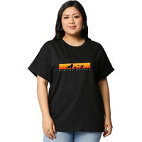 Bewakoof Women's Graphic Printed Boyfriend Fit Half Sleeve Round Neck Cotton Plus Size T-Shirt_493061_Black_6Xl