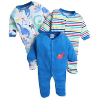 Bumzee Royal Blue & Multi Baby Boys Full Sleeves Sleepsuit Pack Of 3 Age - 0-3 Months (Peb10042B-Rbl)