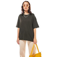 Bewakoof Women's Solid Oversized Fit Half Sleeve Round Neck Cotton T-Shirt_564851_Brown_S