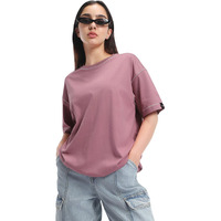 Bewakoof Women's Solid 100% Cotton T-Shirt - Oversized Fit, Round Neck, Half Sleeves_580331_Purple_3Xl
