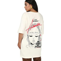 Bewakoof Women's Graphic Printed Oversized Fit Half Sleeve Round Neck Cotton Jersey Plus Size T-Shirt_654539_Beige_5Xl