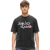 Bewakoof Official Squid Game Merchandise Squid Game Men's Graphic Print Oversized Fit Half Sleeve Round Neck Cotton Jersey T-Shirt_659557_Black_Xl