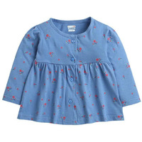 Bumzee Blue Girls Full Sleeves Cotton Knee Length Casual Frock Age - 6-9 Months (Peb9611D-Blu)