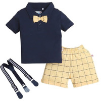 Bumzee Boys Cotton T-Shirt & Short Set With Bow Suspender Navy & Yellow - 2-3 Years