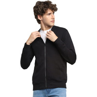 Bewakoof Men's Solid Regular Fit Full Sleeve Round Neck Unbrushed Fleece Sweatshirt Black