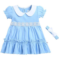 Bumzee Sky Blue Girls Half Sleeves Cotton Frock With Headband Age - 12-18 Months (Peb9063D-Sbl)